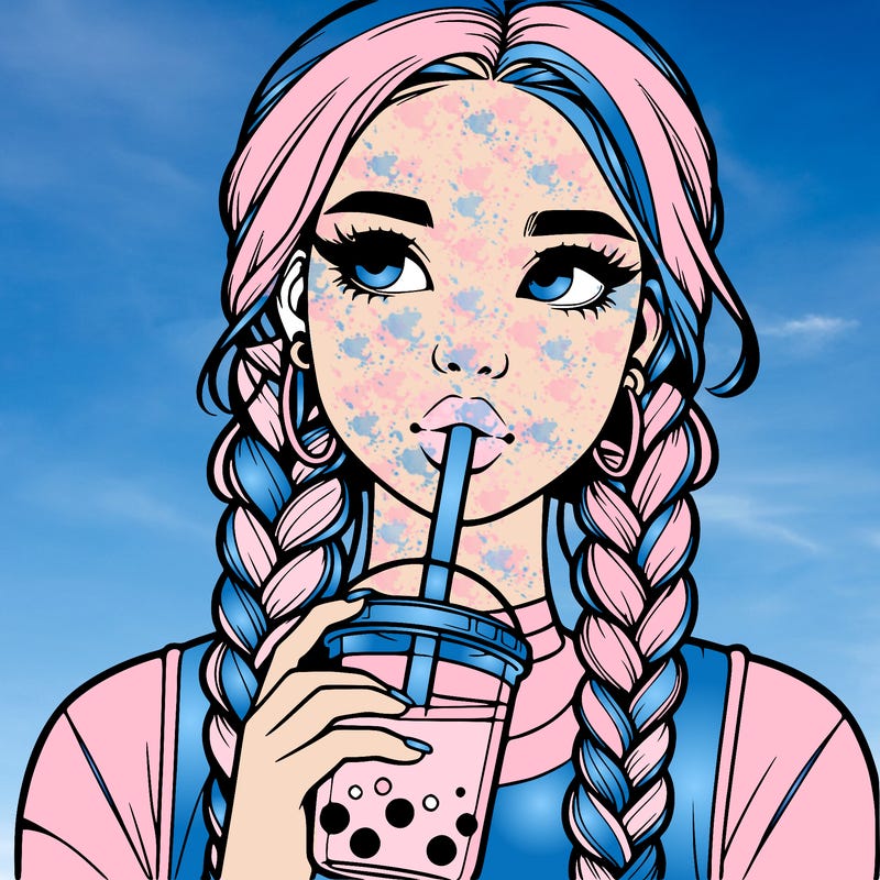 realistic girl with braided hair drinking boba
