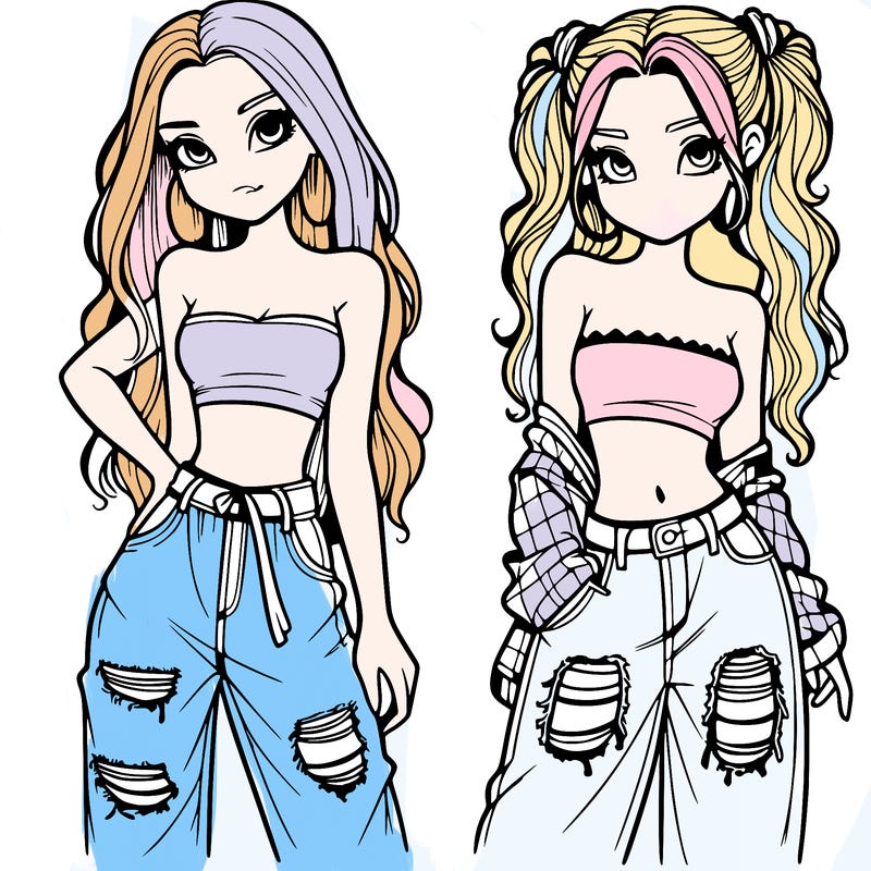 2 girls in crop tops and baggy jeans ripped