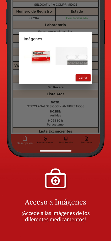 Vademecum 2025 Medicamentos - 의약품 상자와 알약 사진을 보여주는 Vademecum 앱