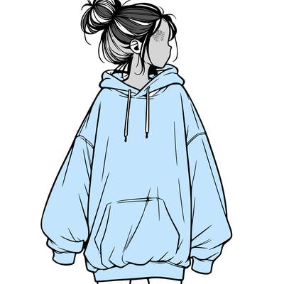 realistic girl with a oversized sweatshirt on and a bun