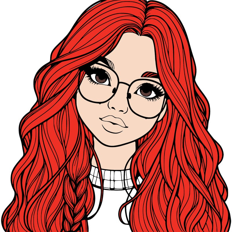 girl with long hair and freckles and glasses realistic