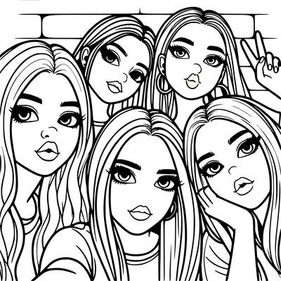 group of teen girls friends y2k up close in a selfie