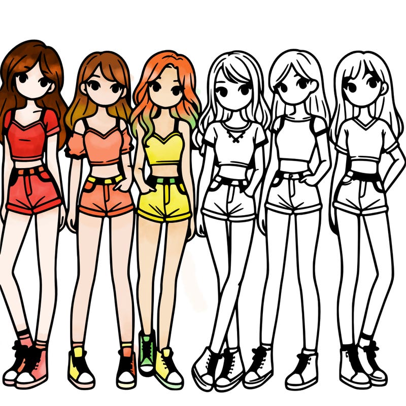 a group of girls wearing crop tops and shorts