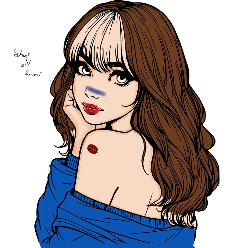 realistic girl with bangs looking over her shoulder