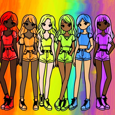 a group of girls wearing crop tops and shorts