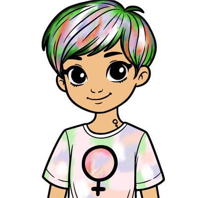 girl with pixie cut and feminist shirt