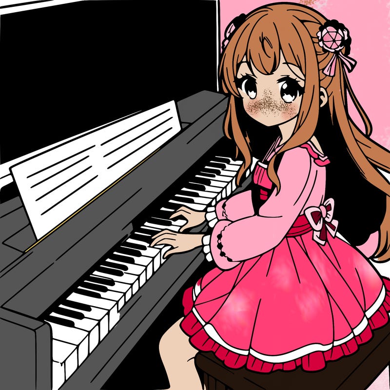 an anime girl playing a piano