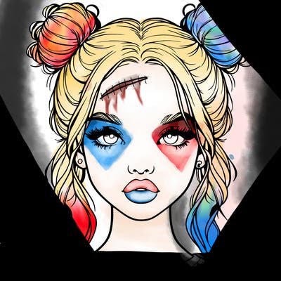 realistic girl with two buns in hair and lips