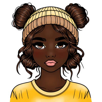realistic girl with buns in her hair with a beanie on