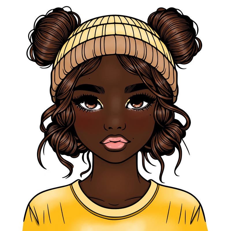 realistic girl with buns in her hair with a beanie on
