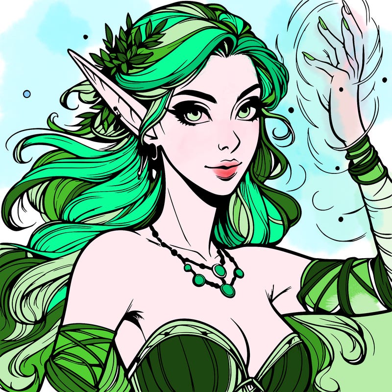 realistic elven woman glow magic wild chaos