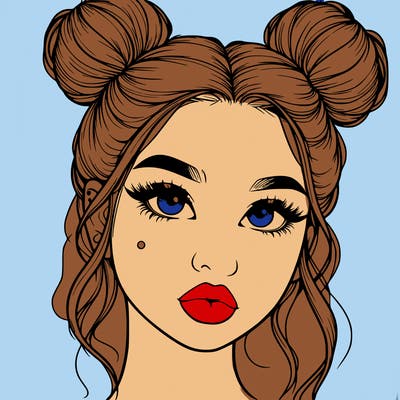 realistic girl with two buns on her hair and lips