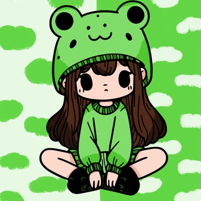 a girl wearing a frog hat and some frog socks