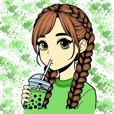 realistic girl with braided hair drinking boba