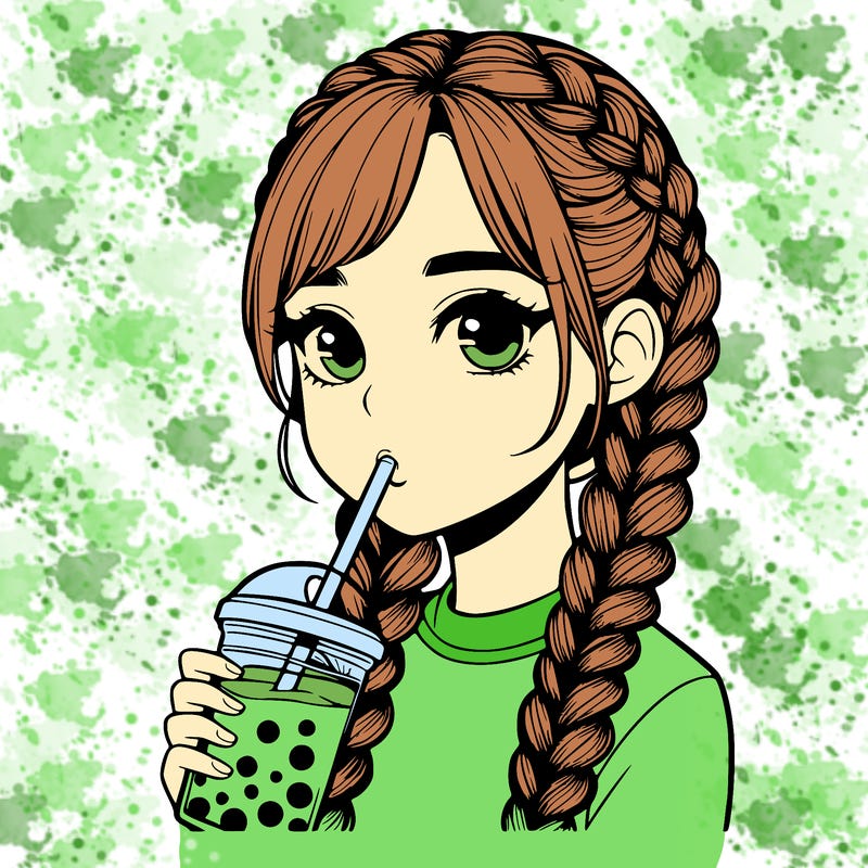 realistic girl with braided hair drinking boba