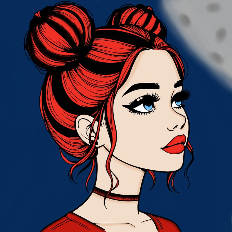 realistic girl with buns on the top of her head