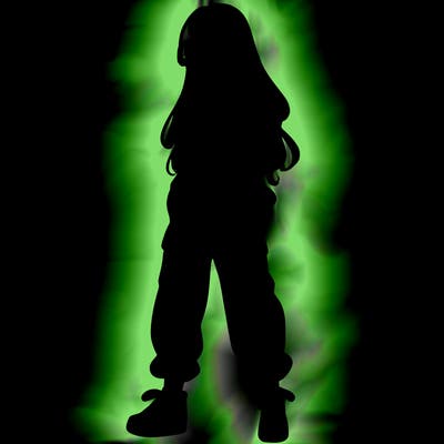 girl in baggy pants crop top and long hair