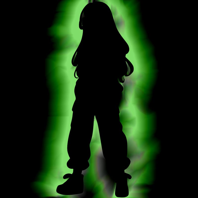 girl in baggy pants crop top and long hair