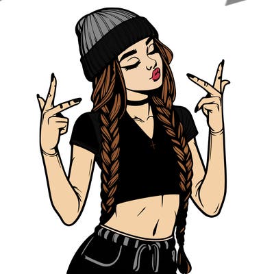 realistic teenage girl with braids and a beanie and crop top doing 🫶🏼