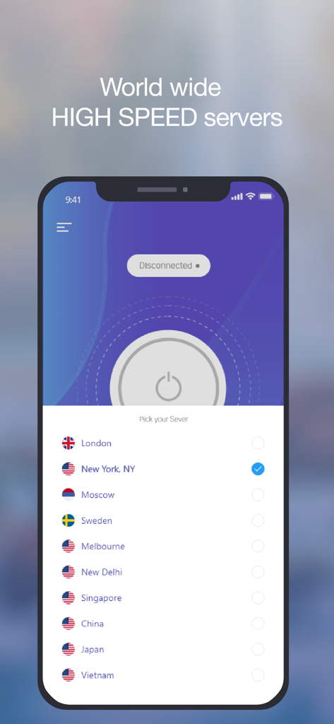 Fast VPN & Proxy Unlimited - Screenshot of Fast VPN app showing a list of worldwide high speed server locations