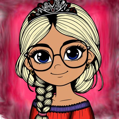 a girl with one braid and glasses who is a princess realistic