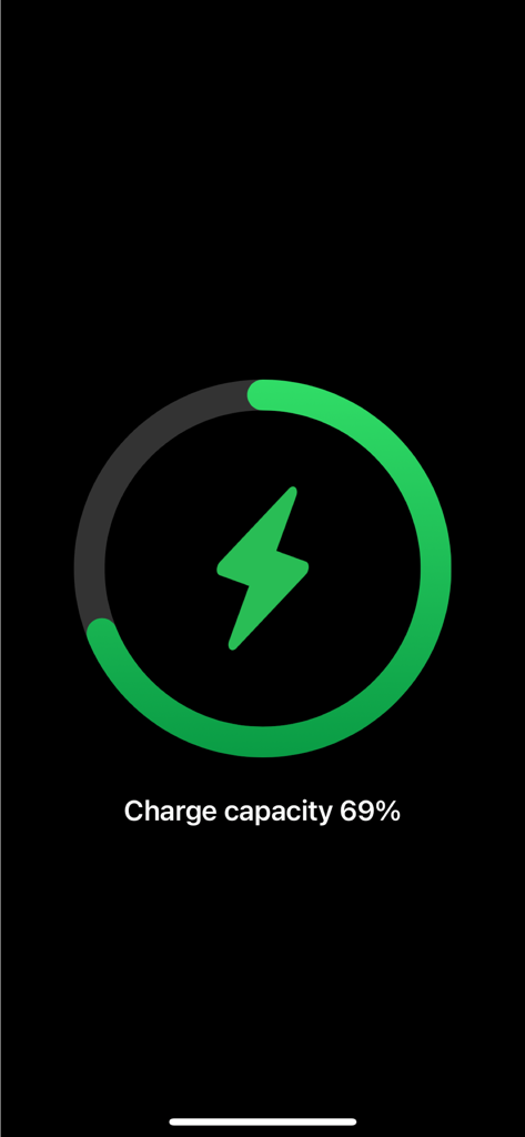 charging play - Una barra de progreso circular verde con un icono de rayo que muestra la capacidad de carga de la batería al 69 por ciento