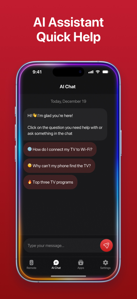TCL Remote Control: Home & TV - TCL Remote app AI Assistant chat interface for quick help