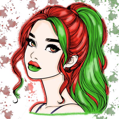 realistic girl with a ponytail on her hair and lips