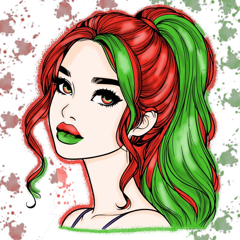 realistic girl with a ponytail on her hair and lips