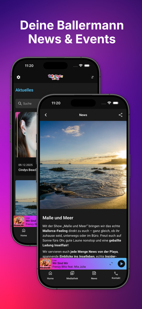 Ballermann® Radio - Ballermann Radio app interface showing latest party news and events