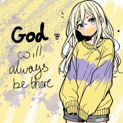 manga teen girl  in a sweater and baggy pants