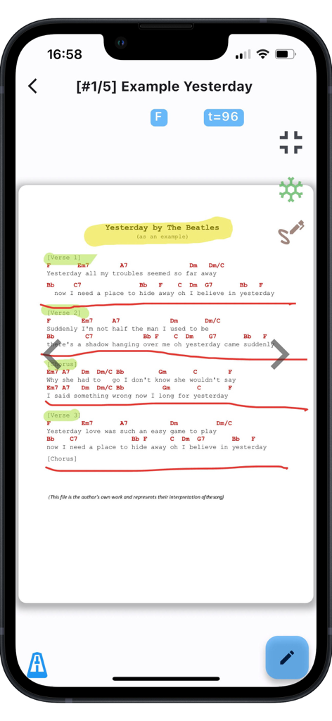 GigNotes – Setlists & Sheets - Digital song sheet with chords lyrics and handwritten annotations in GigNotes