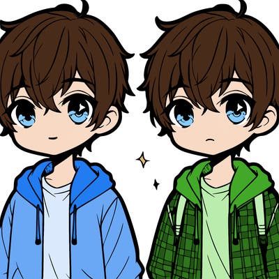 cute anime boy, short hair, cute face, cute clothes