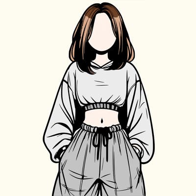 realistic girl faceless with baggy pants and a crop top