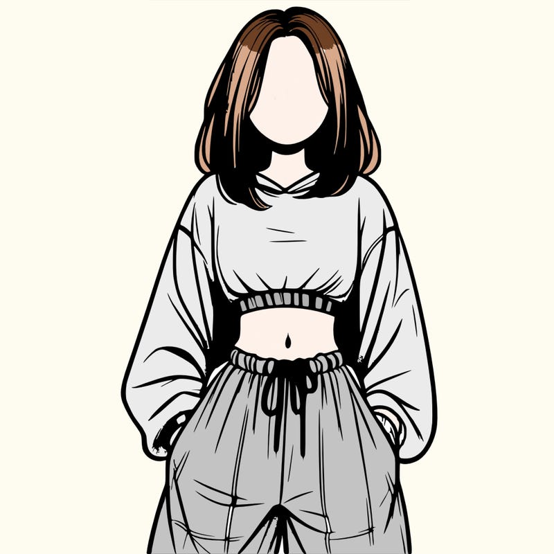 realistic girl faceless with baggy pants and a crop top