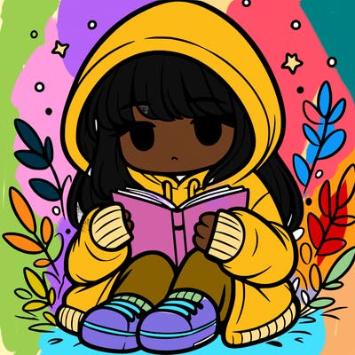 girl in oversized hoodie reading a book