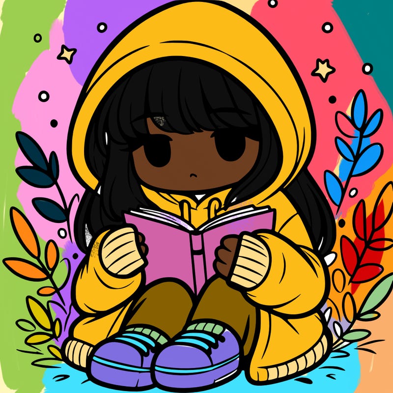 girl in oversized hoodie reading a book