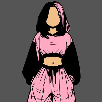 realistic girl faceless with baggy pants and a crop top