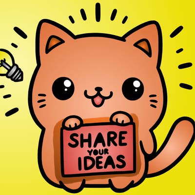 a cute cat saying share your ideas