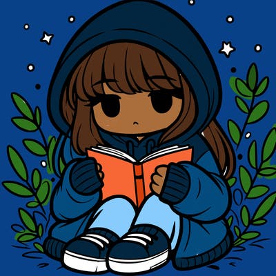 girl in oversized hoodie reading a book