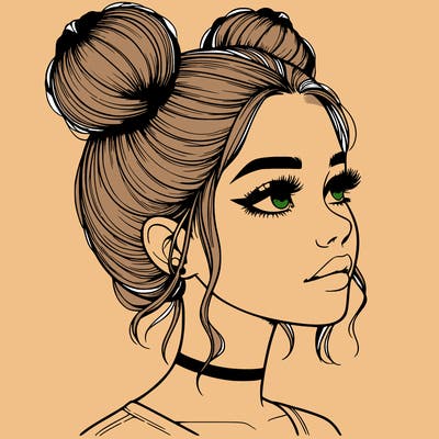 realistic girl with buns on the top of her head