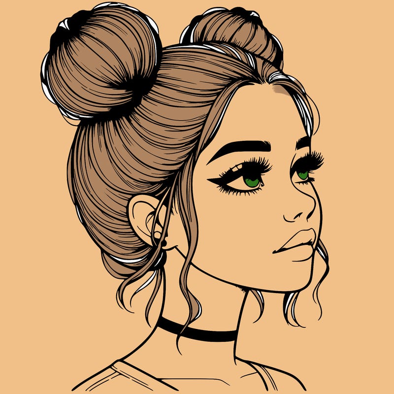 realistic girl with buns on the top of her head