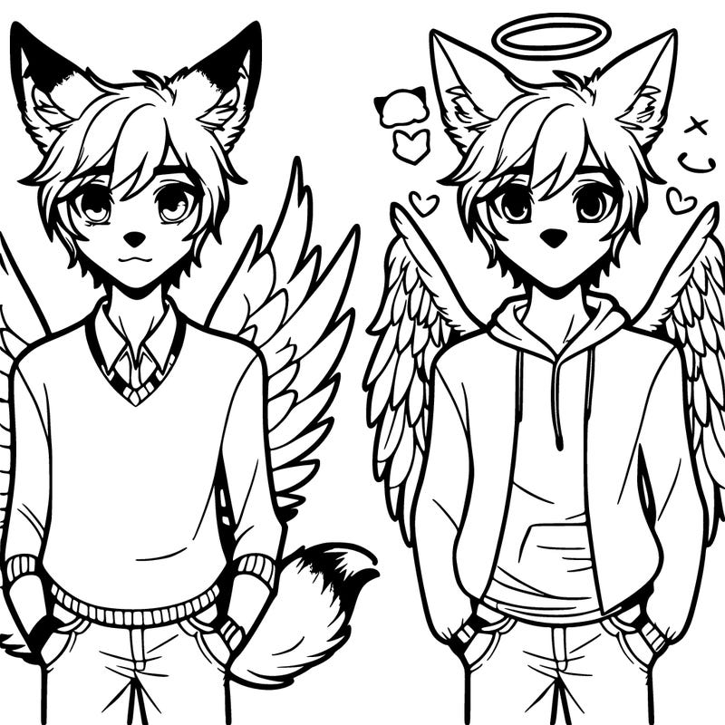 male half fox and half angel and half human