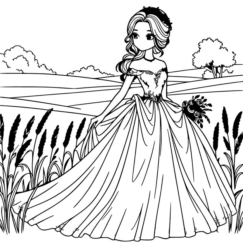 woman in gown in a field