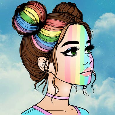 realistic girl with buns on the top of her head