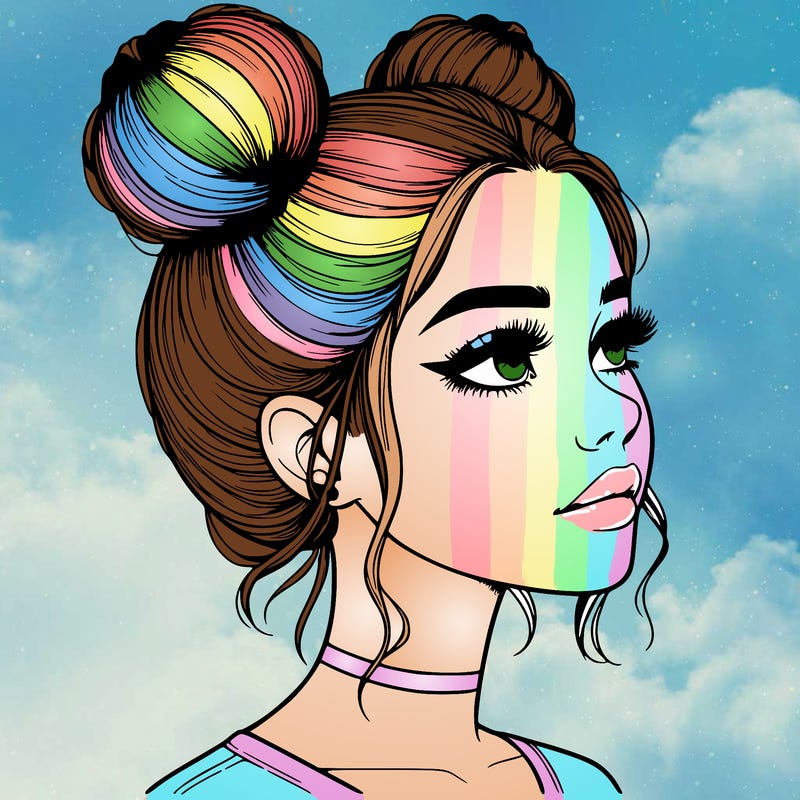 realistic girl with buns on the top of her head