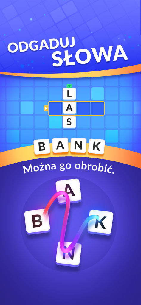 Mobile screenshot of Slowo Mania word game showing a Polish crossword puzzle with a letter selection wheel