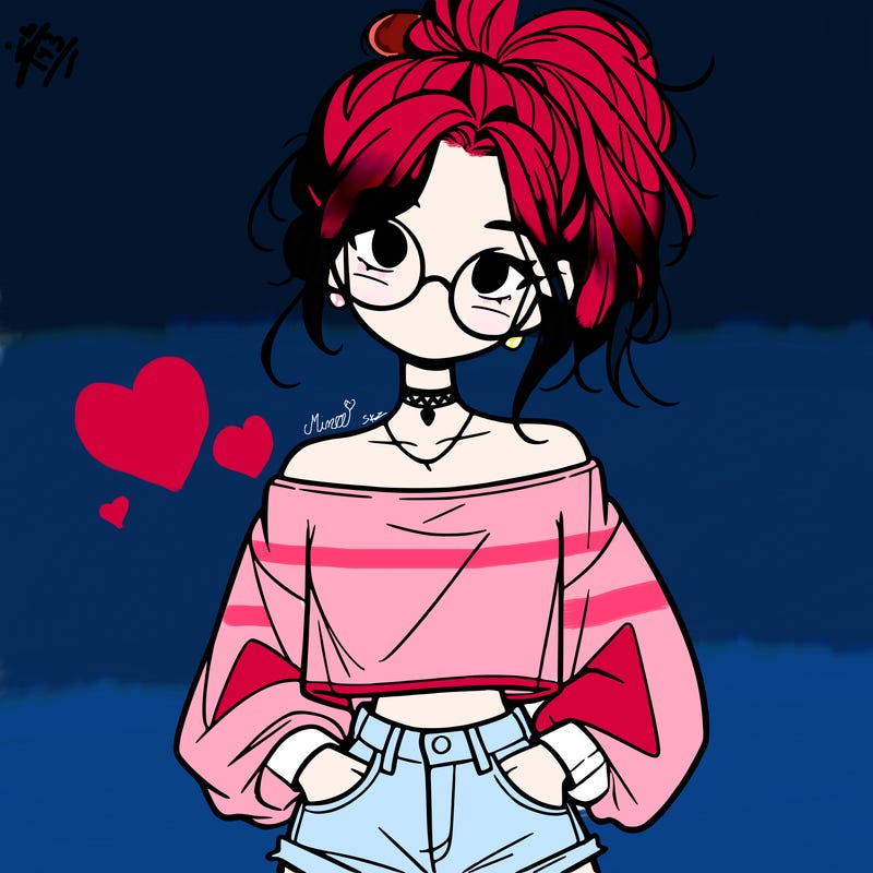 girl with a messy ponytail glasses a baggy crop top and jean shorts