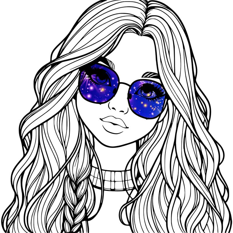 girl with long hair and freckles and glasses realistic