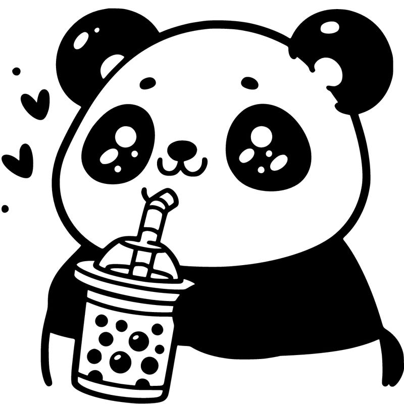 panda drinking boba easy